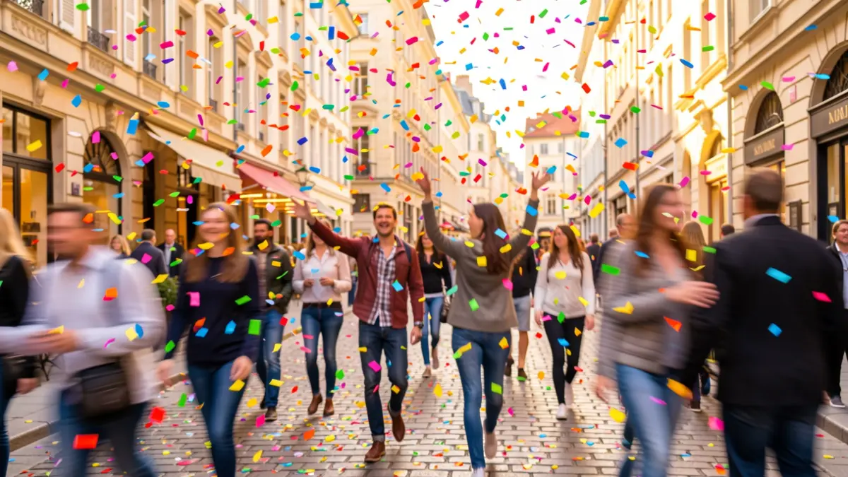 Imagen genérica de celebración comunitaria con confeti.