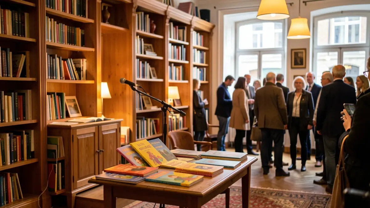 Imagen genérica de una biblioteca con libros y un espacio para cuentacuentos.