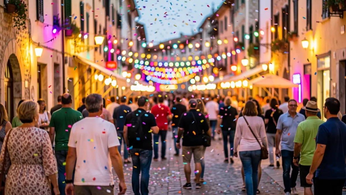 Imagen genérica de celebración festiva con luces y confeti.