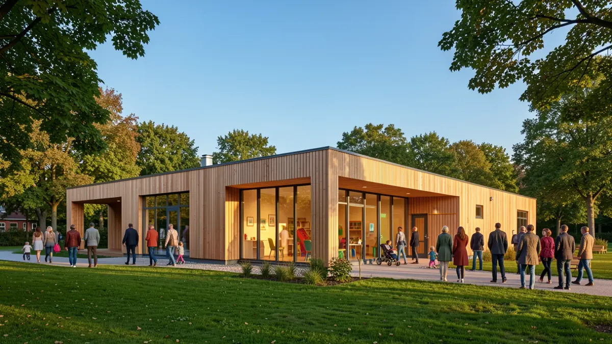 Imagen genérica de una escuela infantil municipal construida con madera.