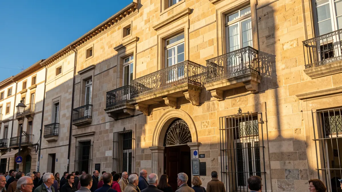 Generic image of a town hall facade in Catalunya with a balcony.