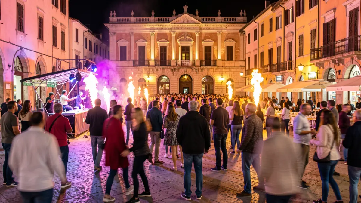 Imatge genèrica d'una nit de festa amb foc i música al carrer.