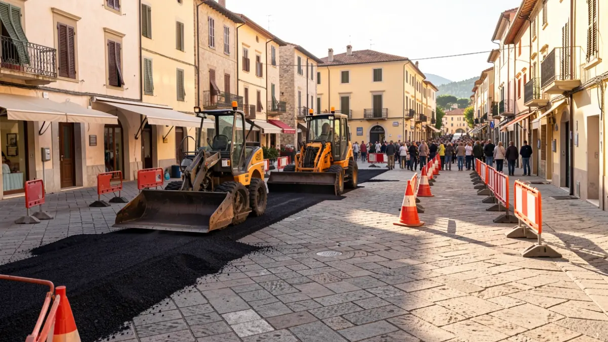 Imatge genèrica d'obres de pavimentació a una plaça mediterrània.