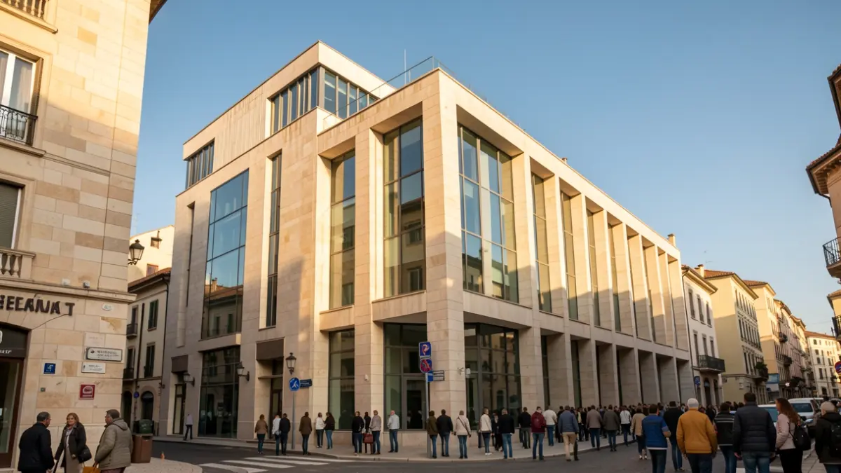 Facade of a municipal building in Barcelona with afternoon light.