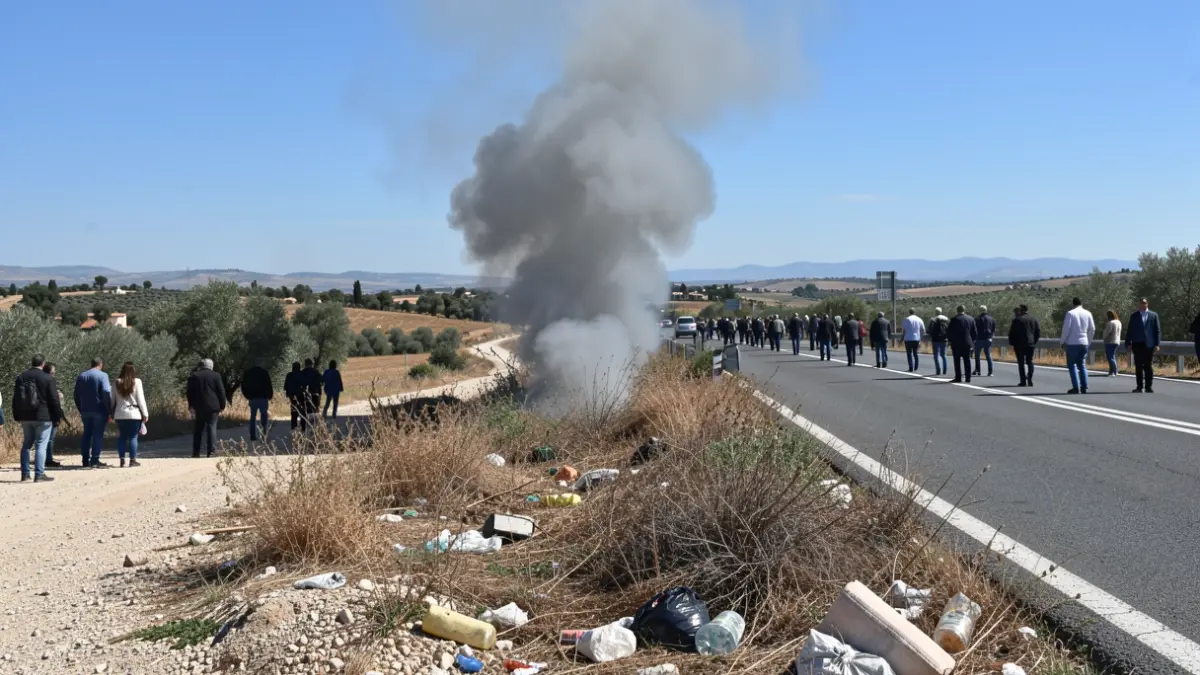Imagen genérica de un incendio en el arcén de una carretera.