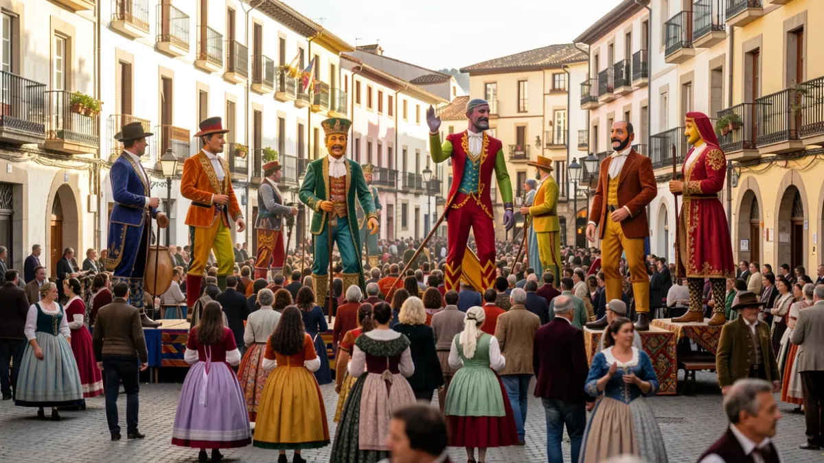 Imagen genérica de una fiesta popular con gigantes y gente en la calle.