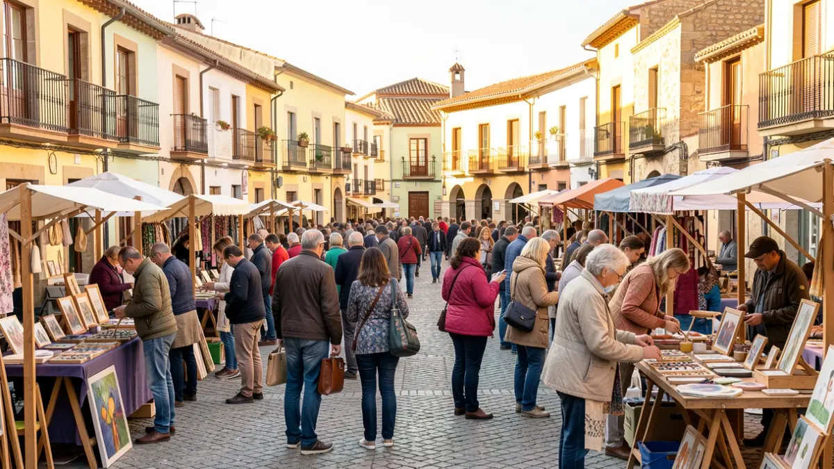 Generic image of a town fair with artisans and workshops.