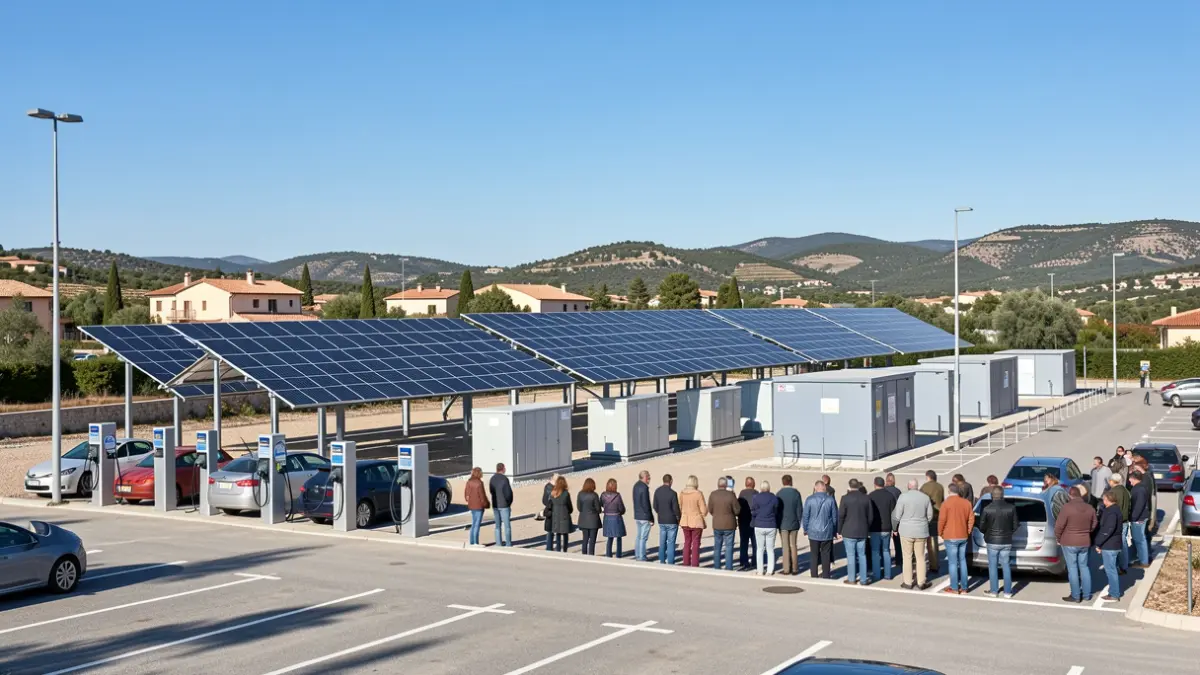 Municipal photovoltaic complex with parking and electric charging station.
