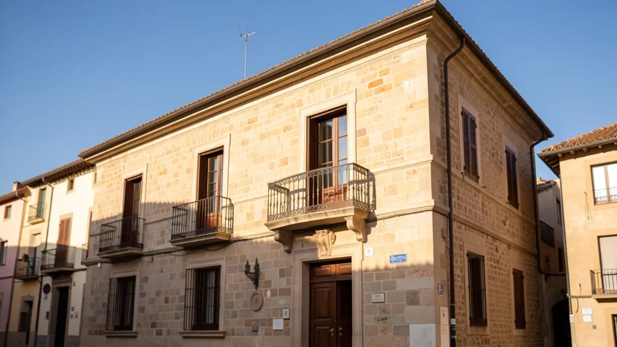 Ajuntament de Caldes d'Estrac amb sol de tarda.