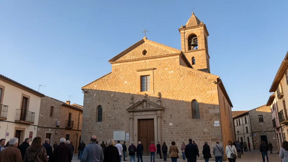 Santa Fe church in Calonge de Segarra with a blue sky.