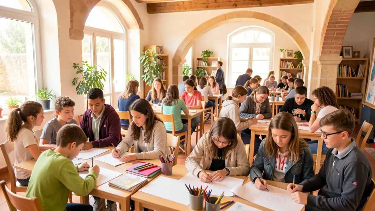 Children and teenagers participating in an emotional well-being workshop in Cambrils.
