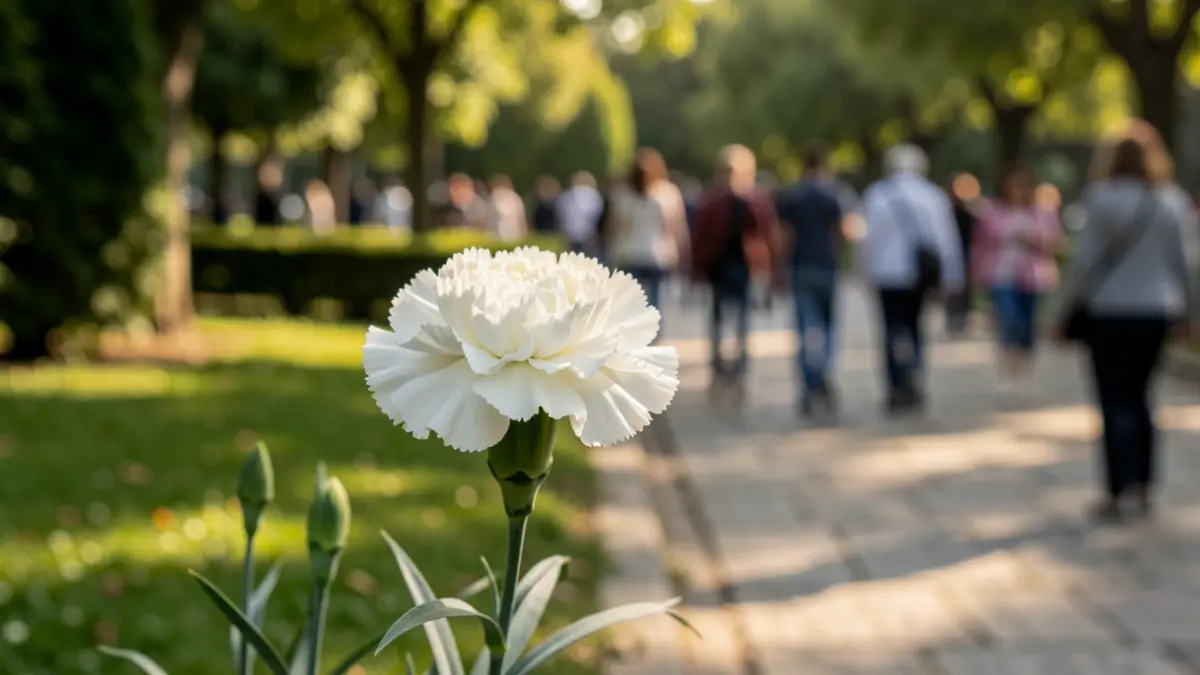 Imagen genérica de un parque con un clavel blanco.