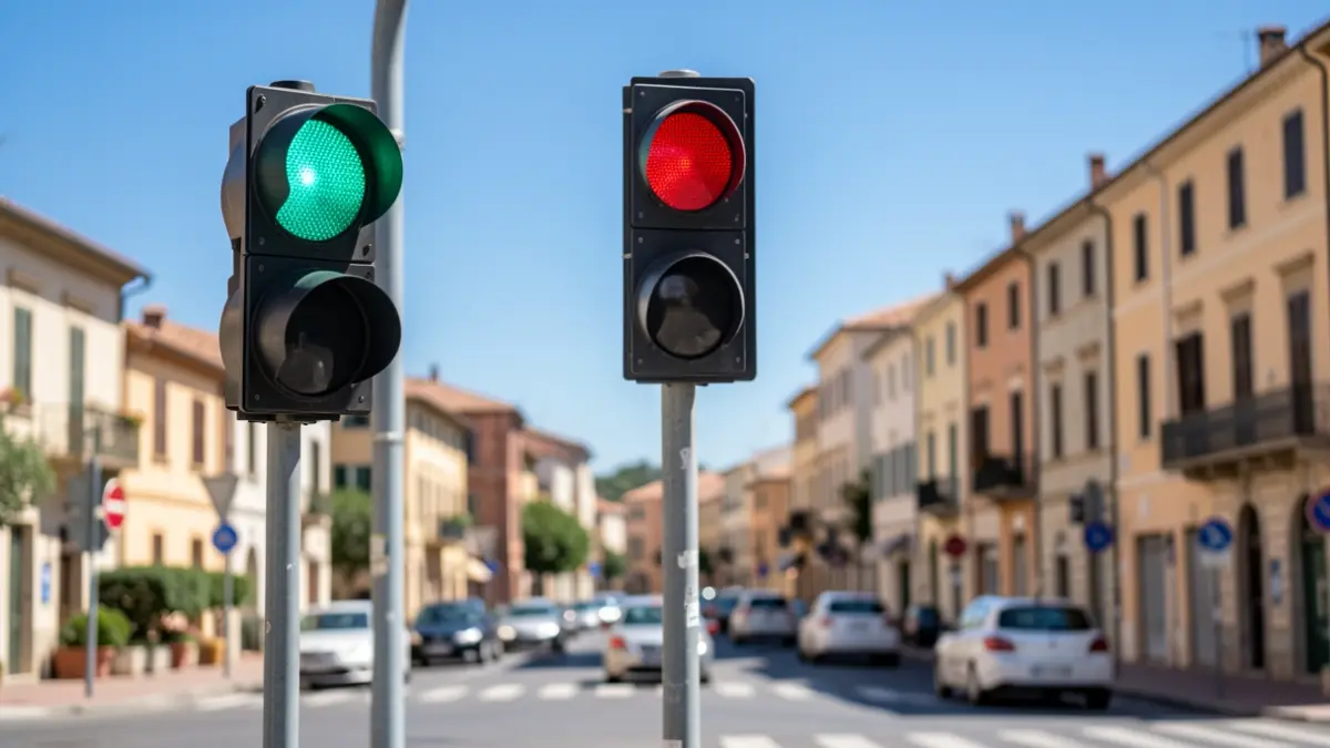 Semàfors regulant el trànsit en una cruïlla de Sant Vicenç dels Horts.