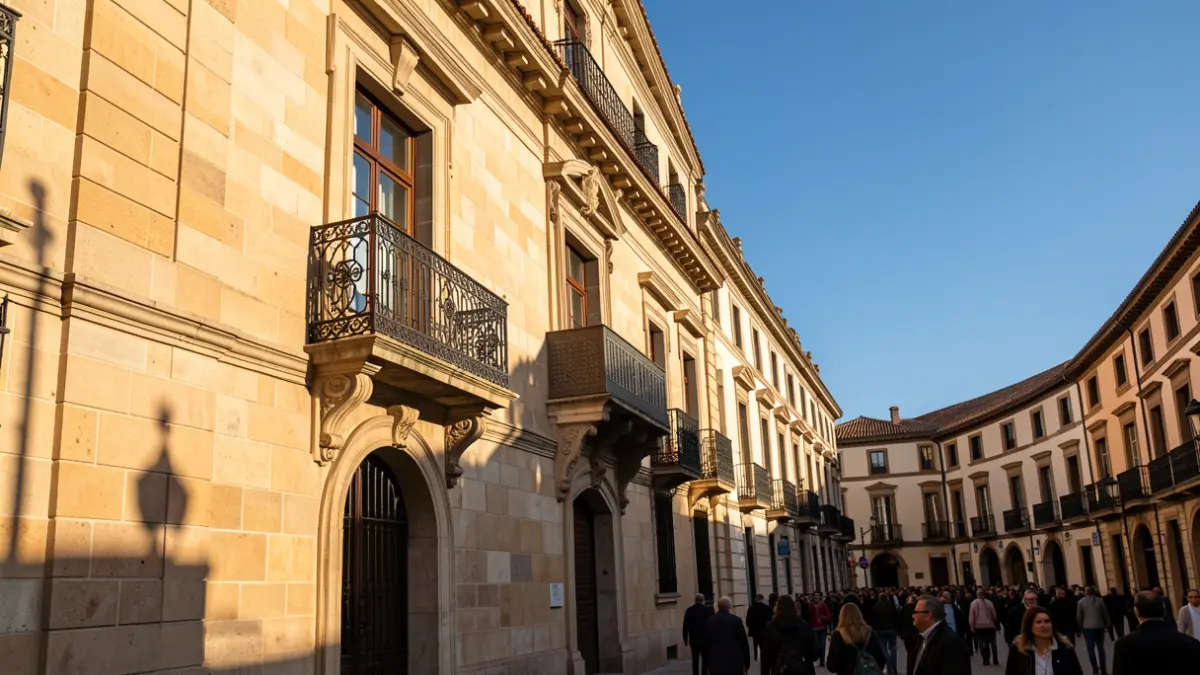 Facade of the Canyelles Town Hall with a balcony and summer light.