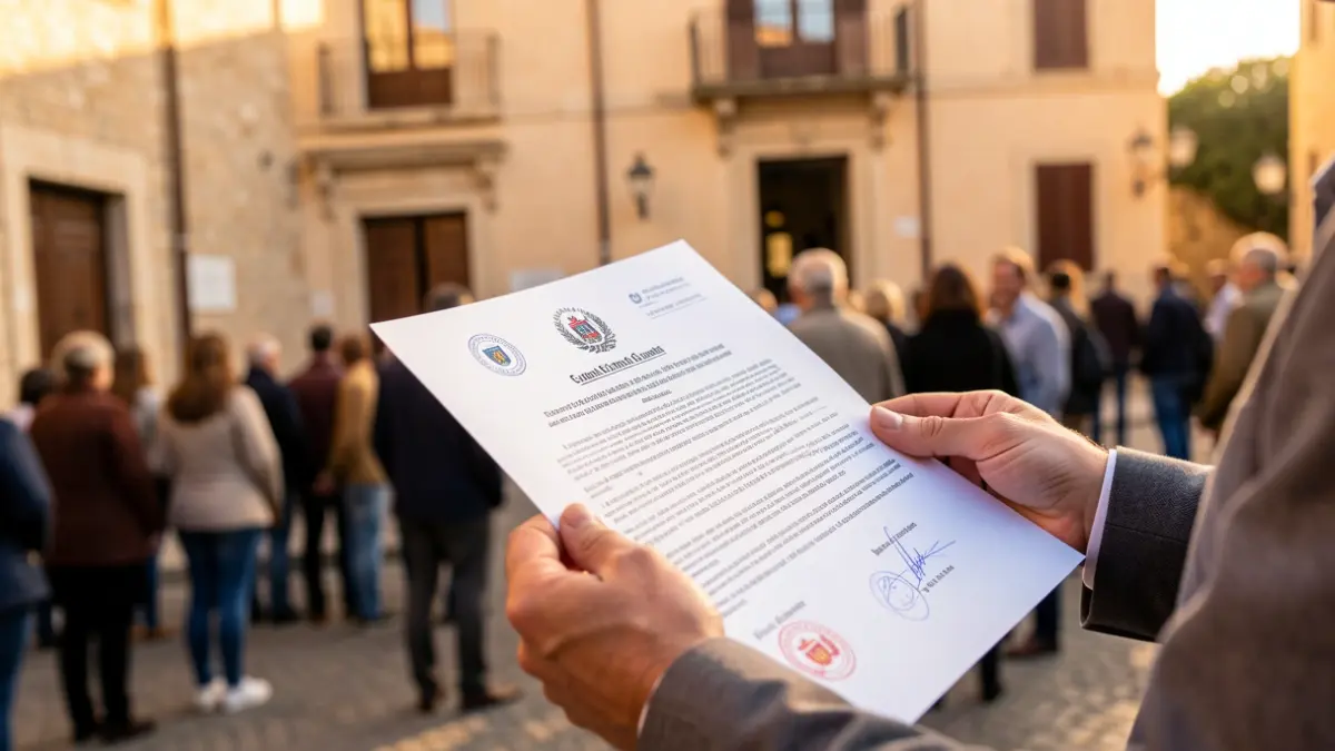 Imatge genèrica de mans sostenint un document oficial amb segells.