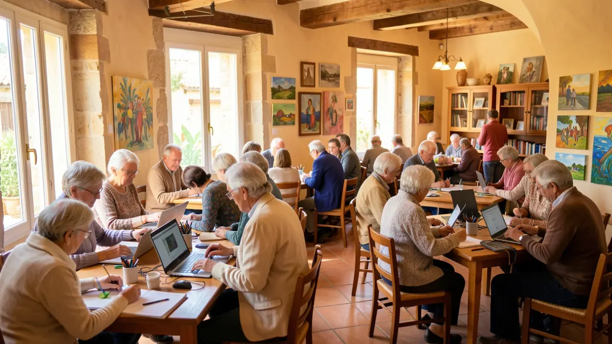 Imagen genérica de un centro para personas mayores con gente mayor participando en talleres.
