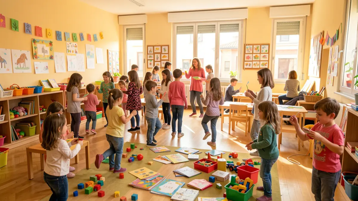 Children participating in recreational and educational activities at a municipal center in Les Franqueses del Vallès.