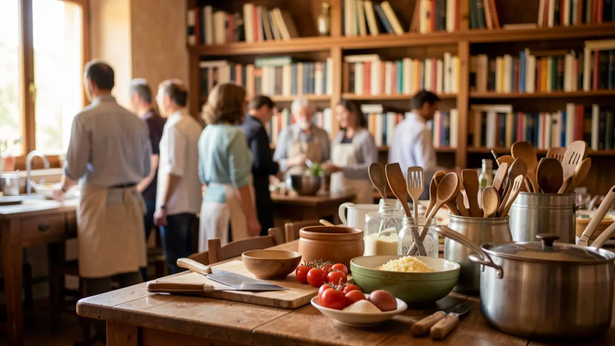 Imagen genérica de una cocina de aprendizaje con utensilios y libros.