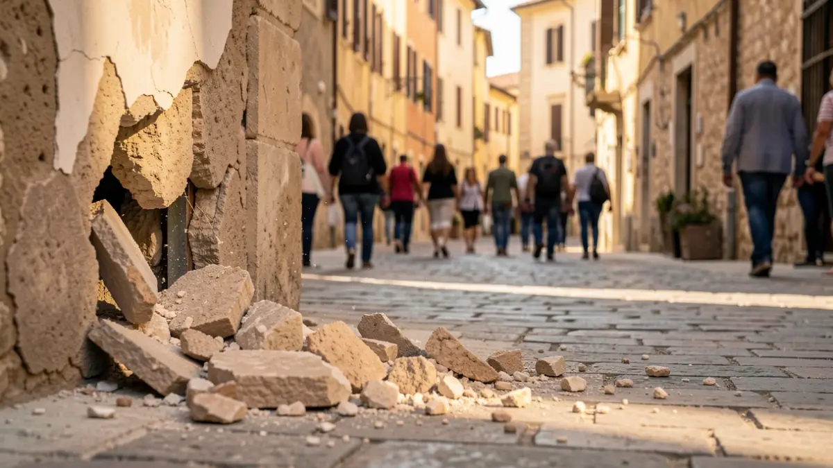 Trossos d'arrebossat cauen d'una façana d'edifici a Berga.