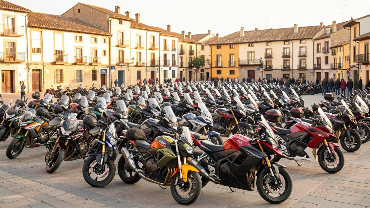 Centenars de motos aparcades a la plaça de Vallmoll durant la celebració de la Vallmotada.