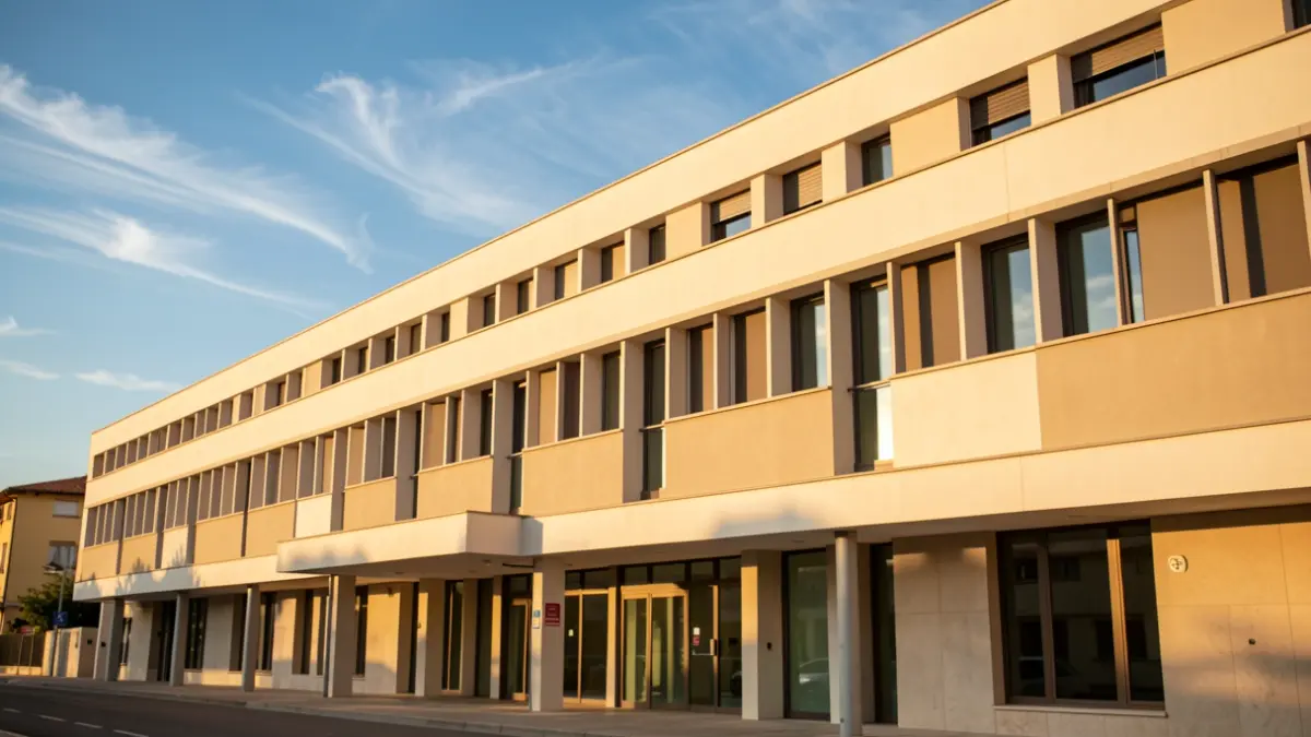 Facade of the Hospital Universitari de Vic under the afternoon sun.