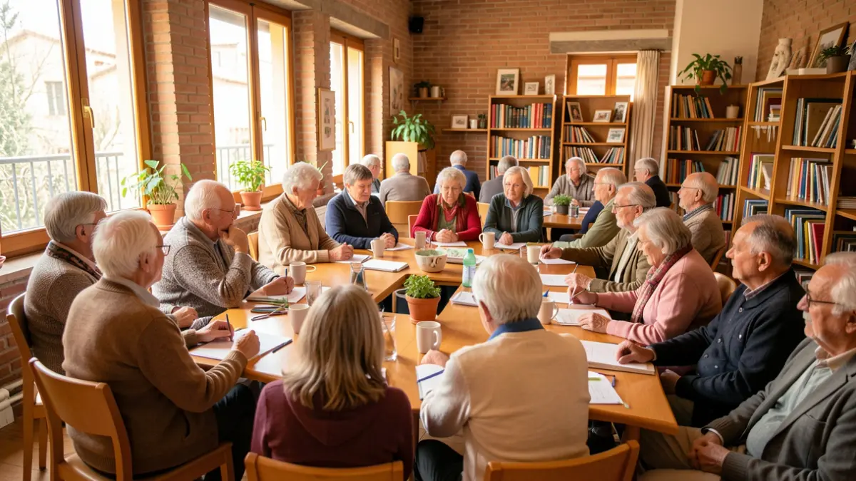 Elderly people participating in a health and wellness workshop.