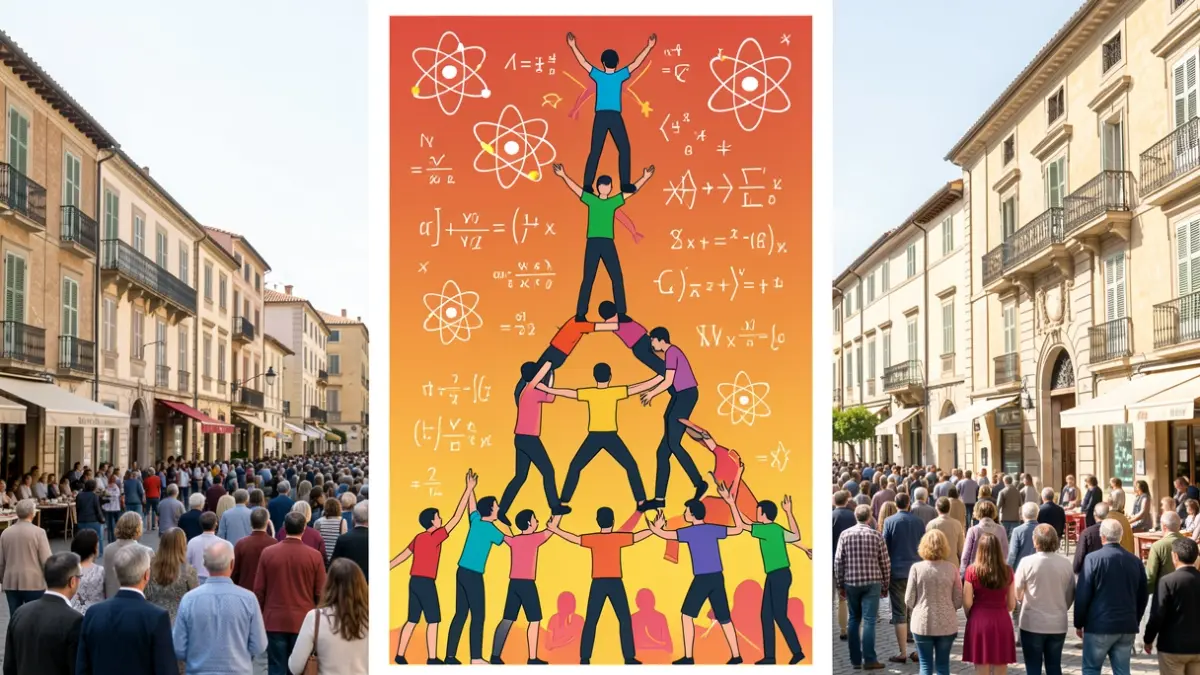 Cartell d'exposició que combina elements de ciència i castells.