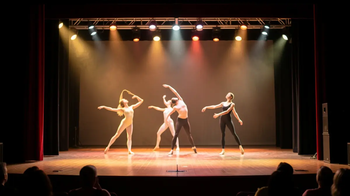 Escenario del Convent de les Arts de Alcover iluminado para espectáculos de danza.