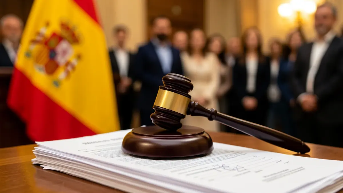 Imatge genèrica d'un martell de jutge sobre documents oficials.