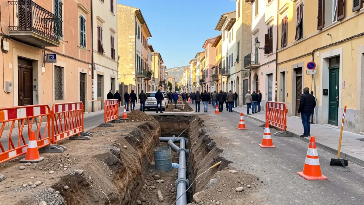 Obres de renovació d'un col·lector en una rambla de Catalunya.