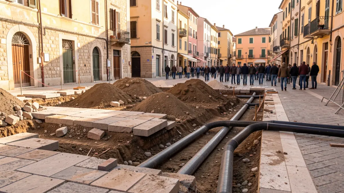 Obres de rehabilitació al carrer Ferran Casablancas de Sitges.