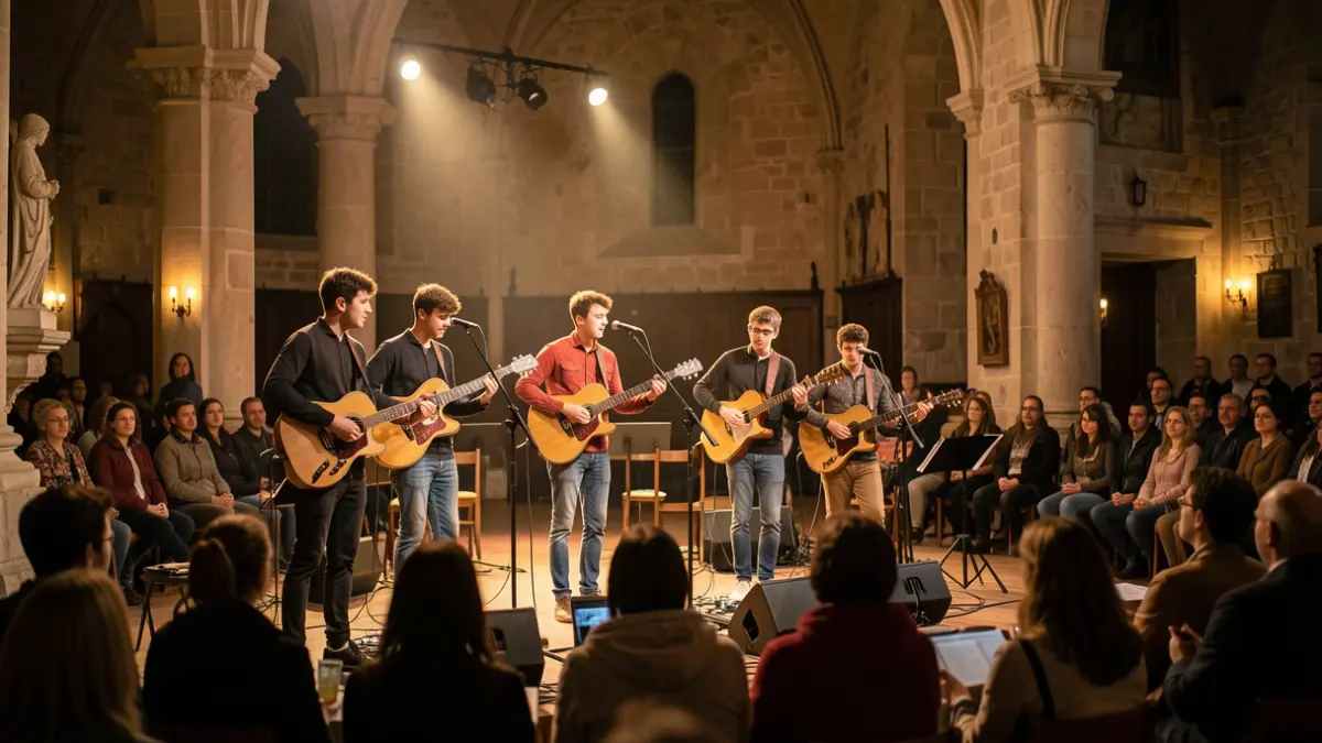 Generic image of a guitar concert inside a church.