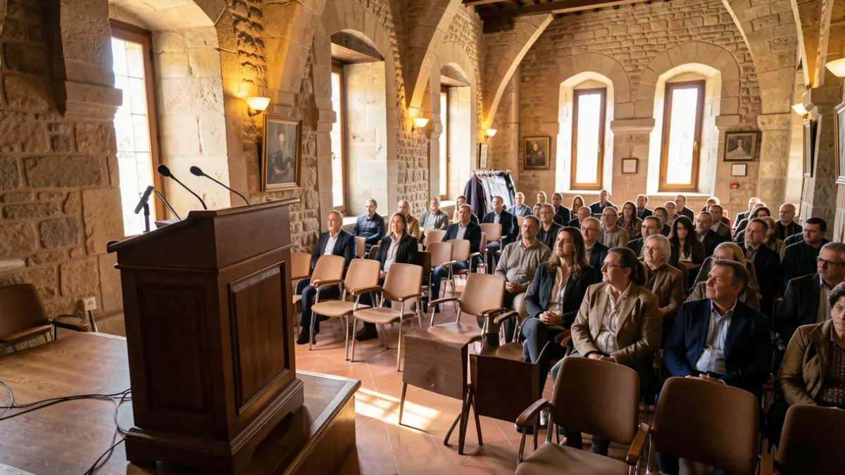 Conference hall of the Cambrils Cultural Center during a conference.