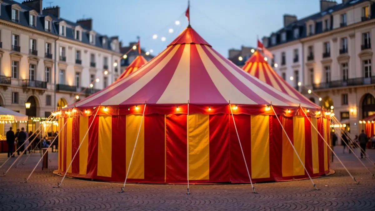 Imatge genèrica d'una carpa de circ en una plaça al capvespre.
