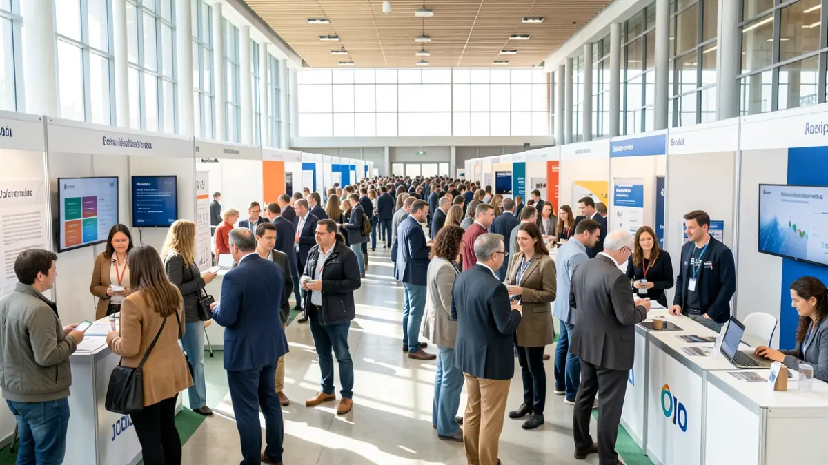 Imatge genèrica d'una fira d'ocupació amb participants i estands.
