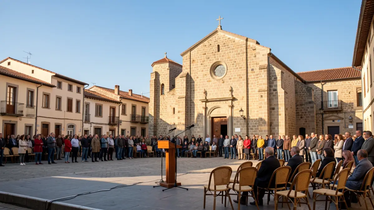 Imatge genèrica d'una plaça de poble català amb un faristol i cadires.