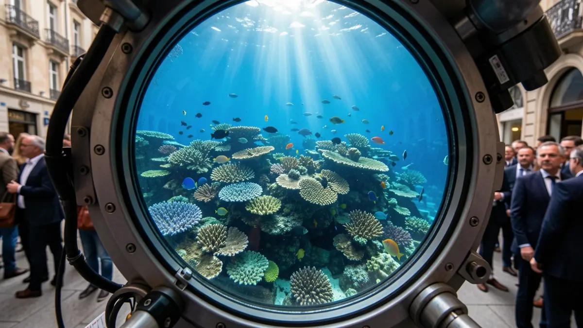 Underwater image of a coral reef seen from a submersible.