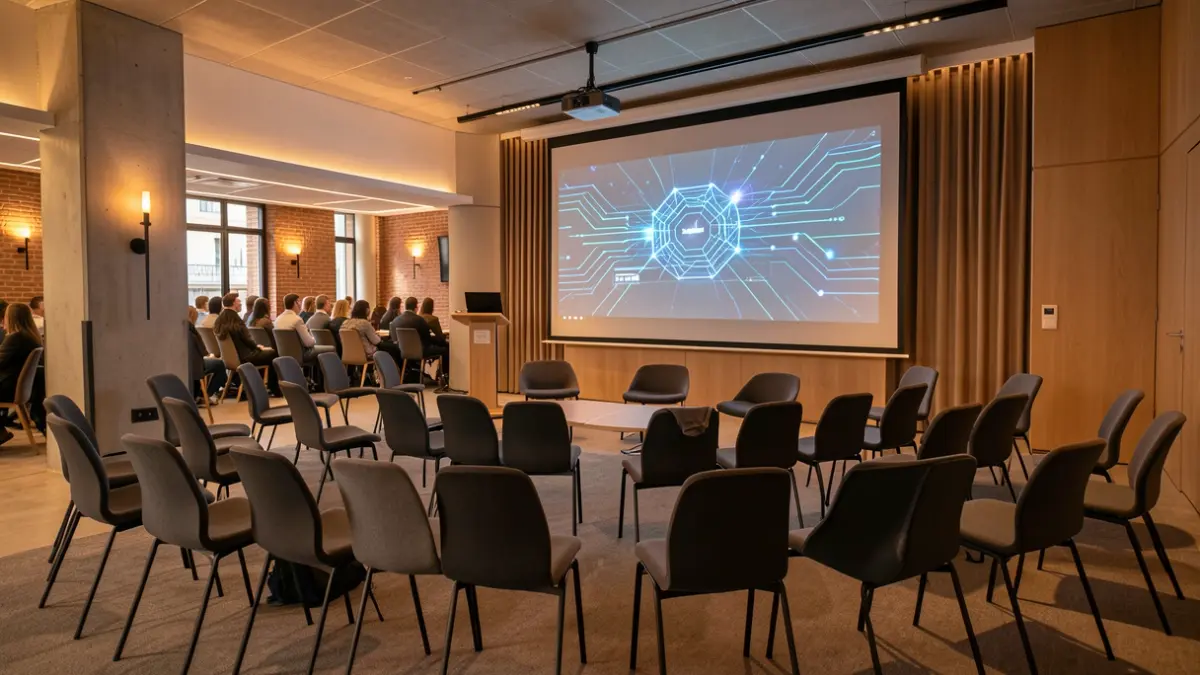 Imatge genèrica d'una sala de formació amb tecnologia IA.