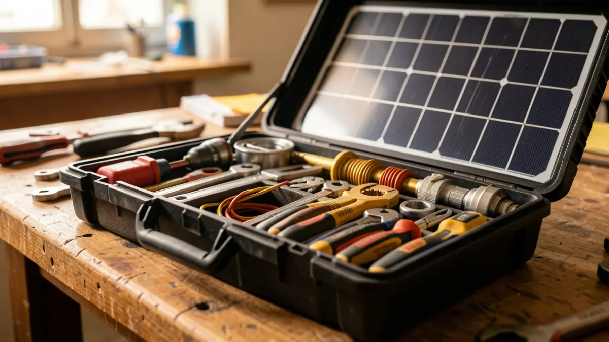 Tools for electrical, photovoltaic, and plumbing installation.