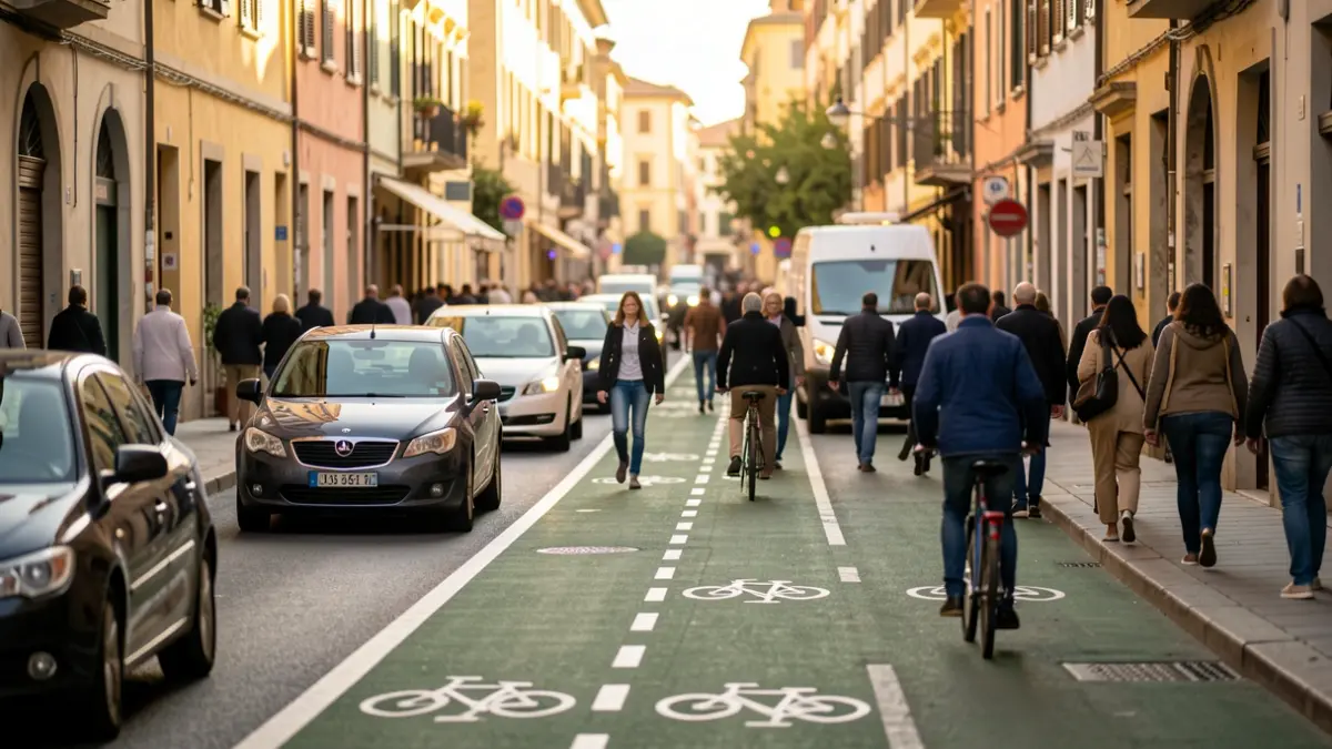 Imagen genérica de una ciudad mediterránea con carriles bici y tráfico.