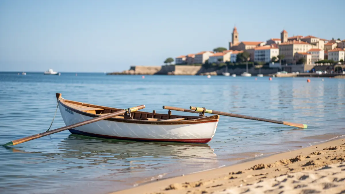 A Catalan rowing boat at Baix a Mar beach in Torredembarra during the Llagut Català Challenge.