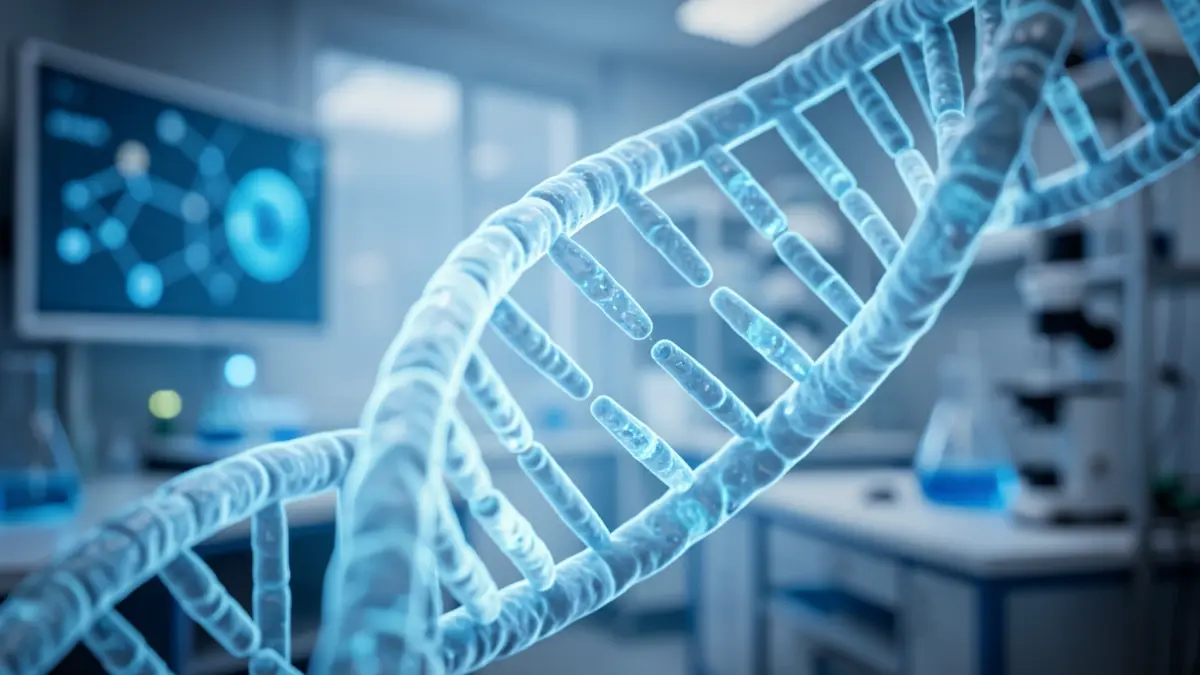 Imatge genèrica de representació d'una cadena d'ADN en un entorn de laboratori.