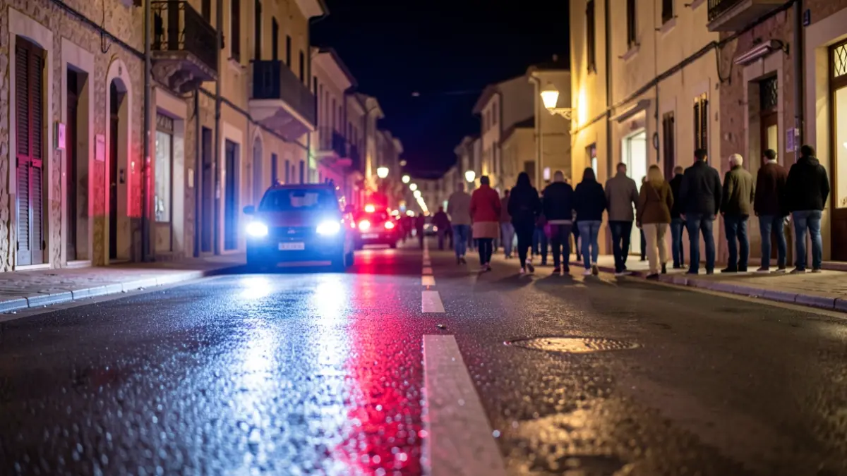 Generic image of police emergency lights reflecting on wet asphalt.