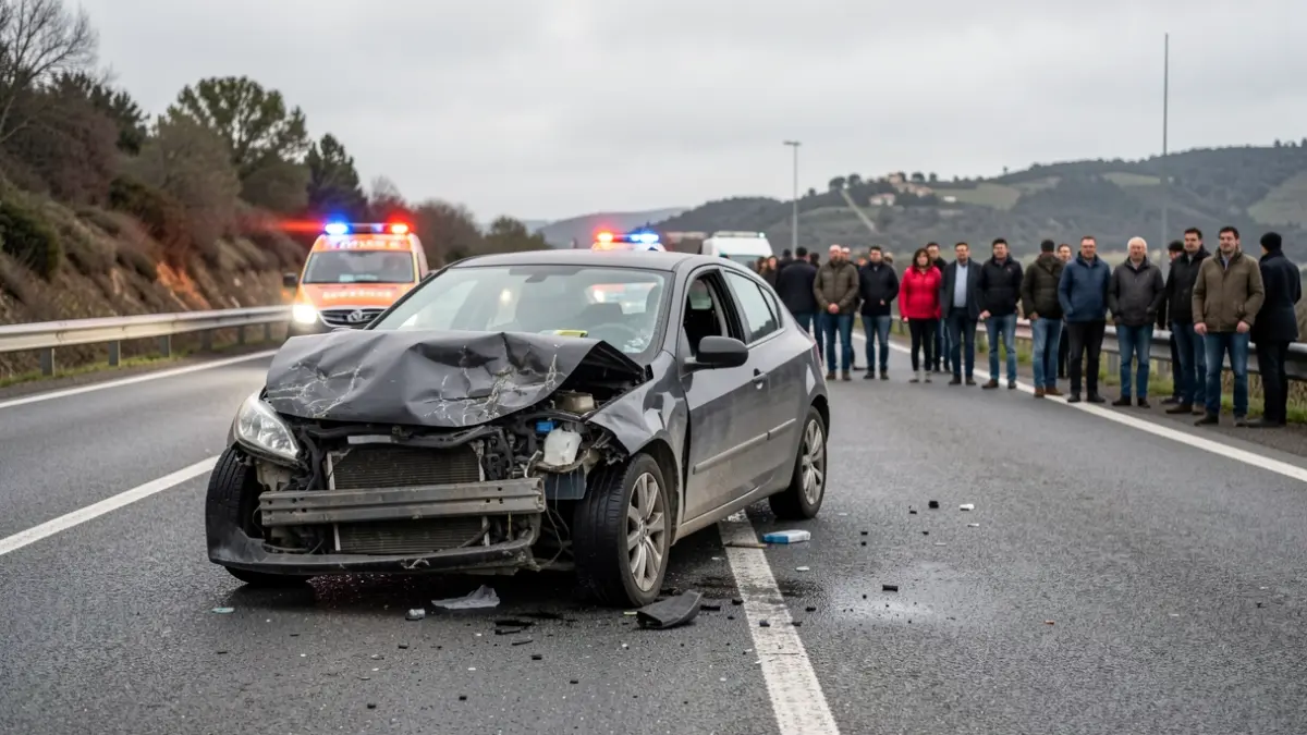 Imatge genèrica d'un accident de trànsit amb vehicles danyats i llums d'emergència.