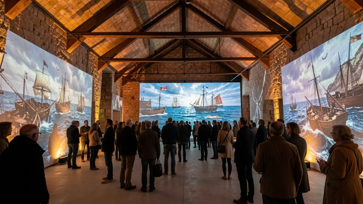 Immersive digital art installation at Refugi 1 of Moll de Costa in Tarragona.