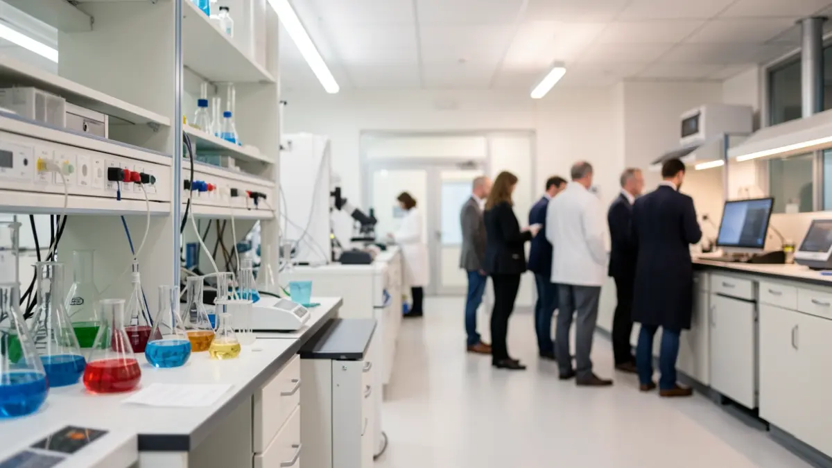 Generic image of a biomedical research laboratory with technological equipment.