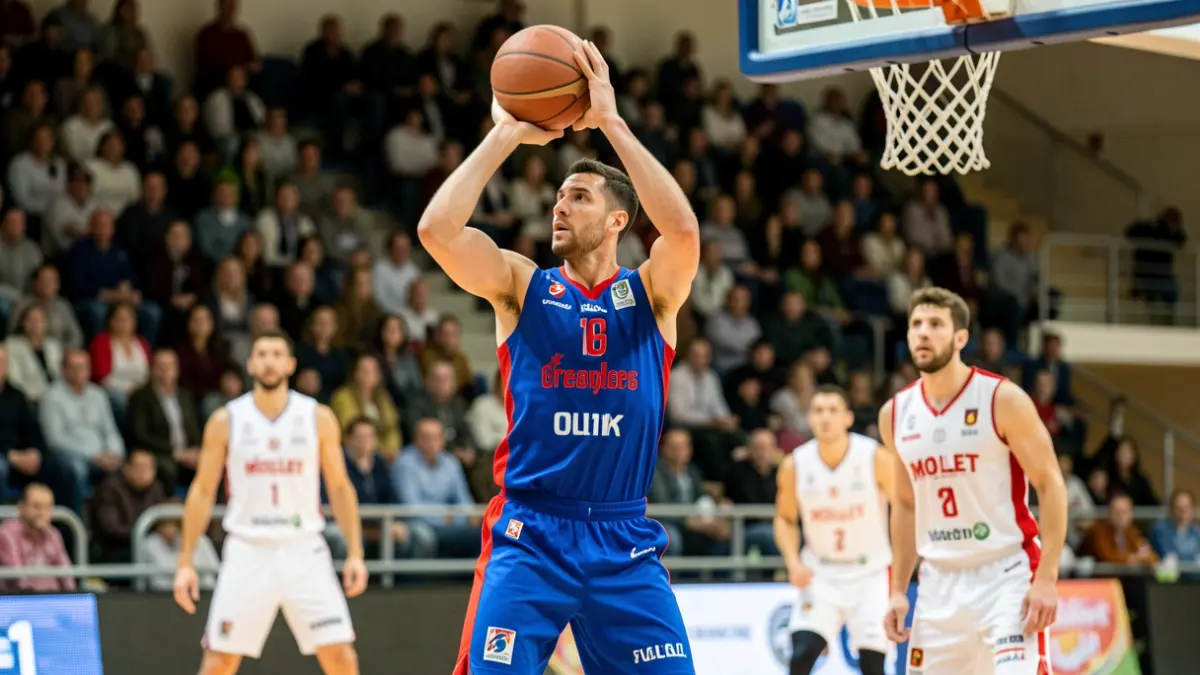 Jugador de bàsquet del CB Granollers a punt de tirar a cistella contra el Mollet.