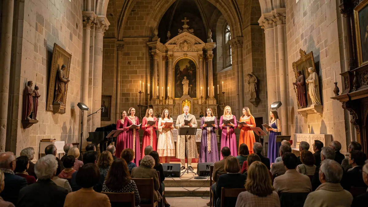 Imagen genérica de corales cantando en una iglesia histórica.
