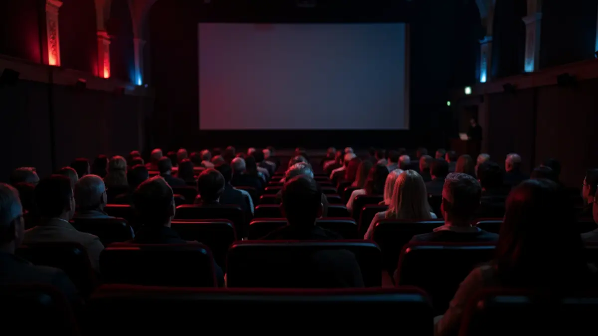 Generic image of a dark cinema hall with subtle lighting.