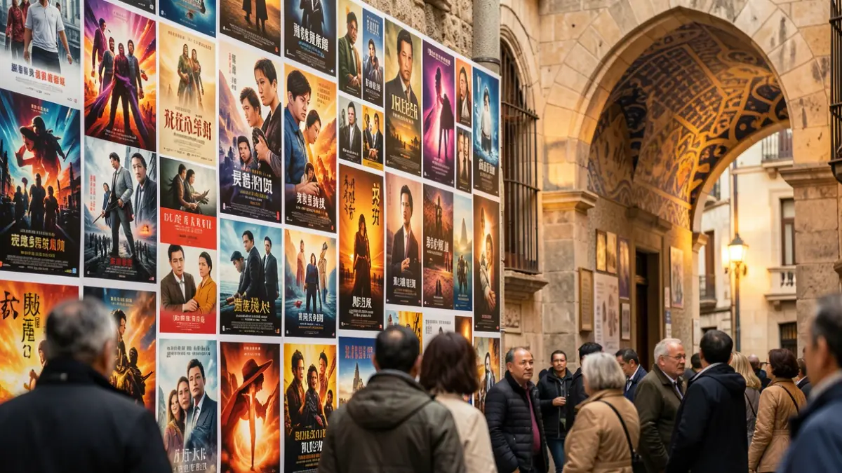 Generic image of Asian film posters with Catalan architectural details.
